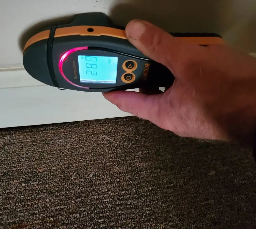 Moisture detection at baseboard during Storm Damage Restoration in Springfield